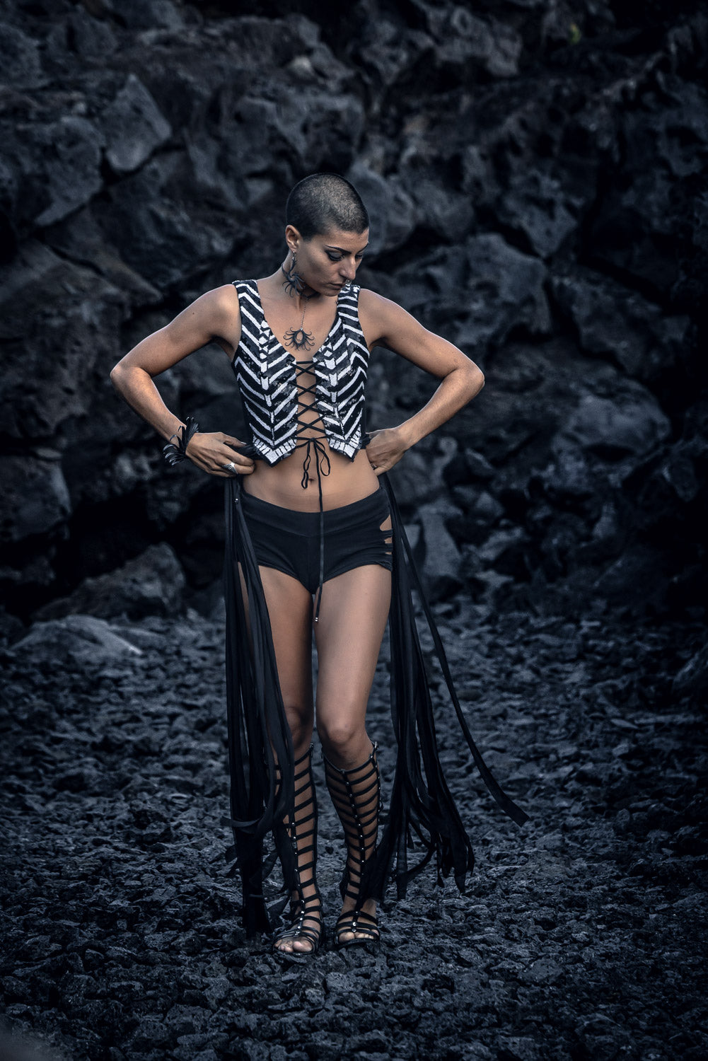 Yin Yang Tribal Sequin Fringe Top