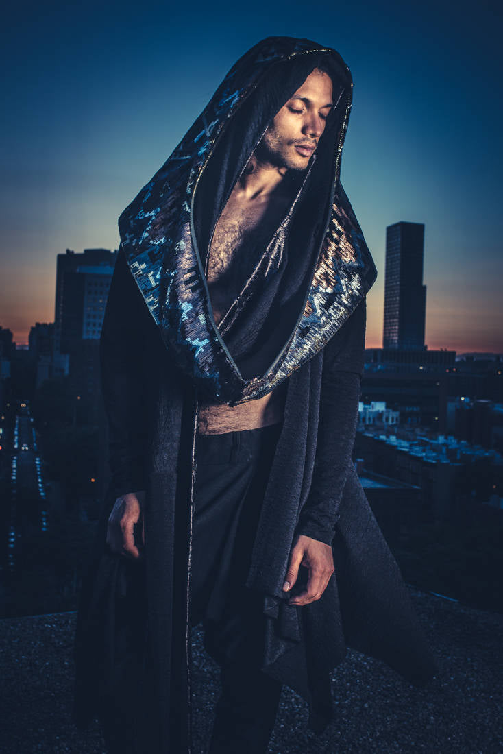 Black Bronze Tribal Sequin Festival Hood