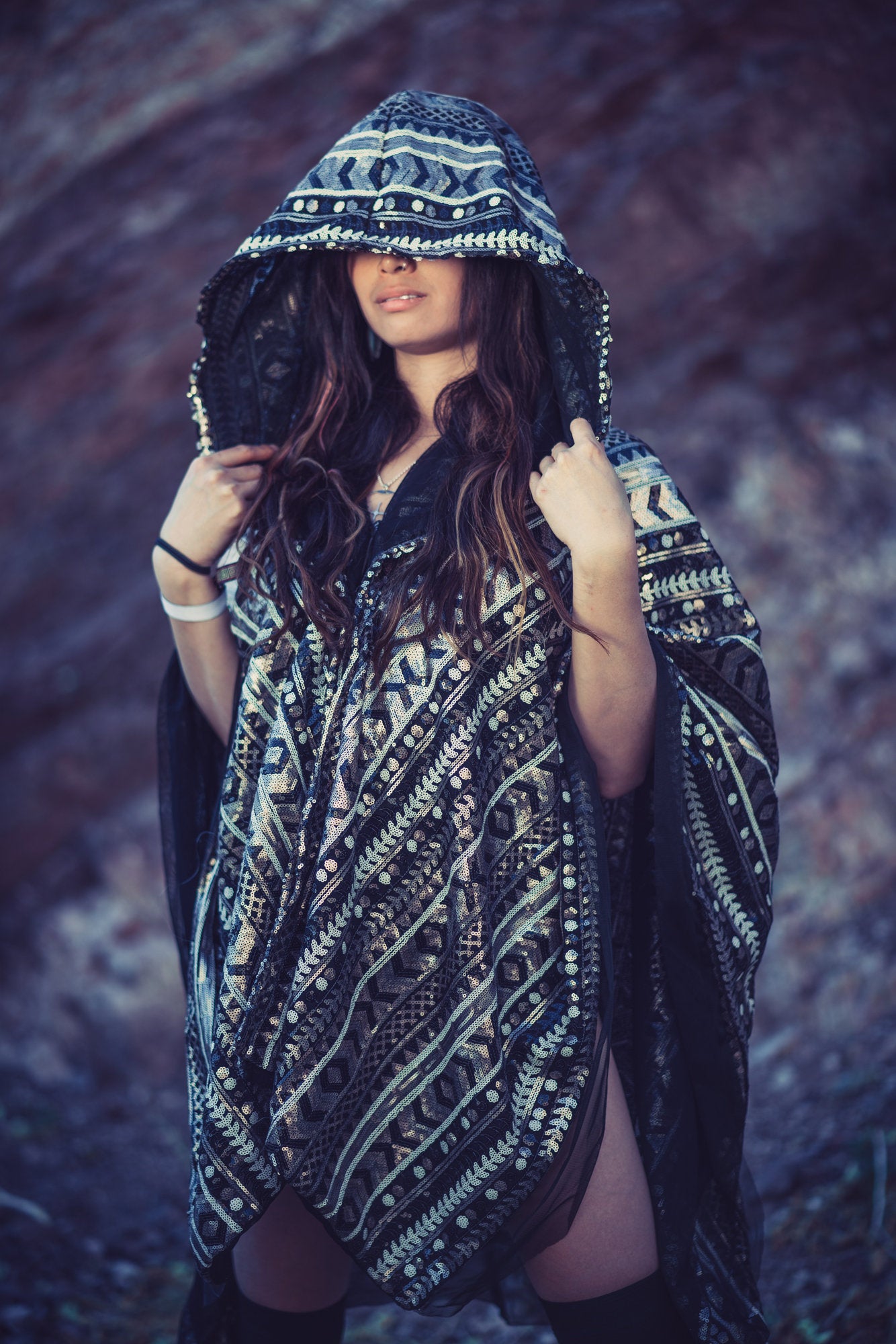 LED Tribal Shaman Cape (Black/Champagne)