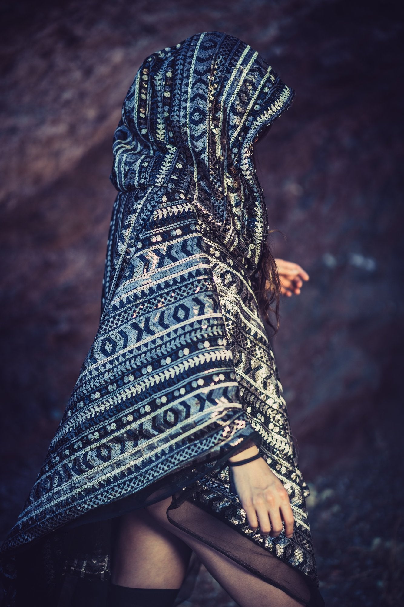 LED Tribal Shaman Cape (Black/Champagne)