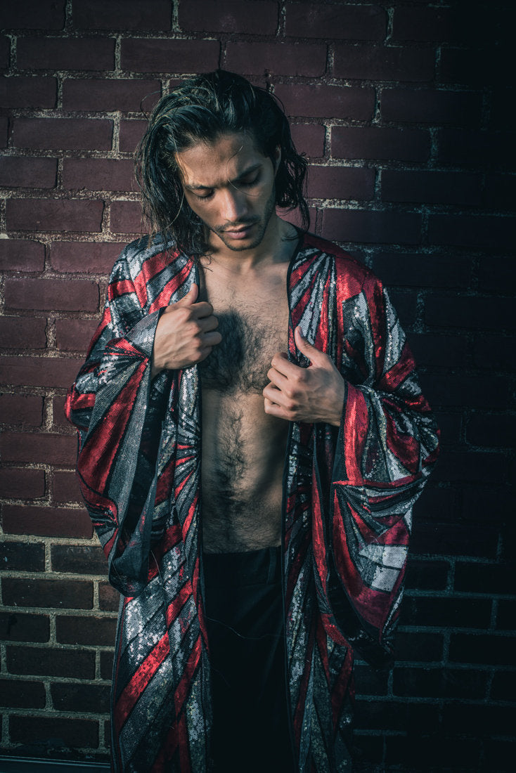 Solar Energy Sequin Kimono (Red/Silver/Black)