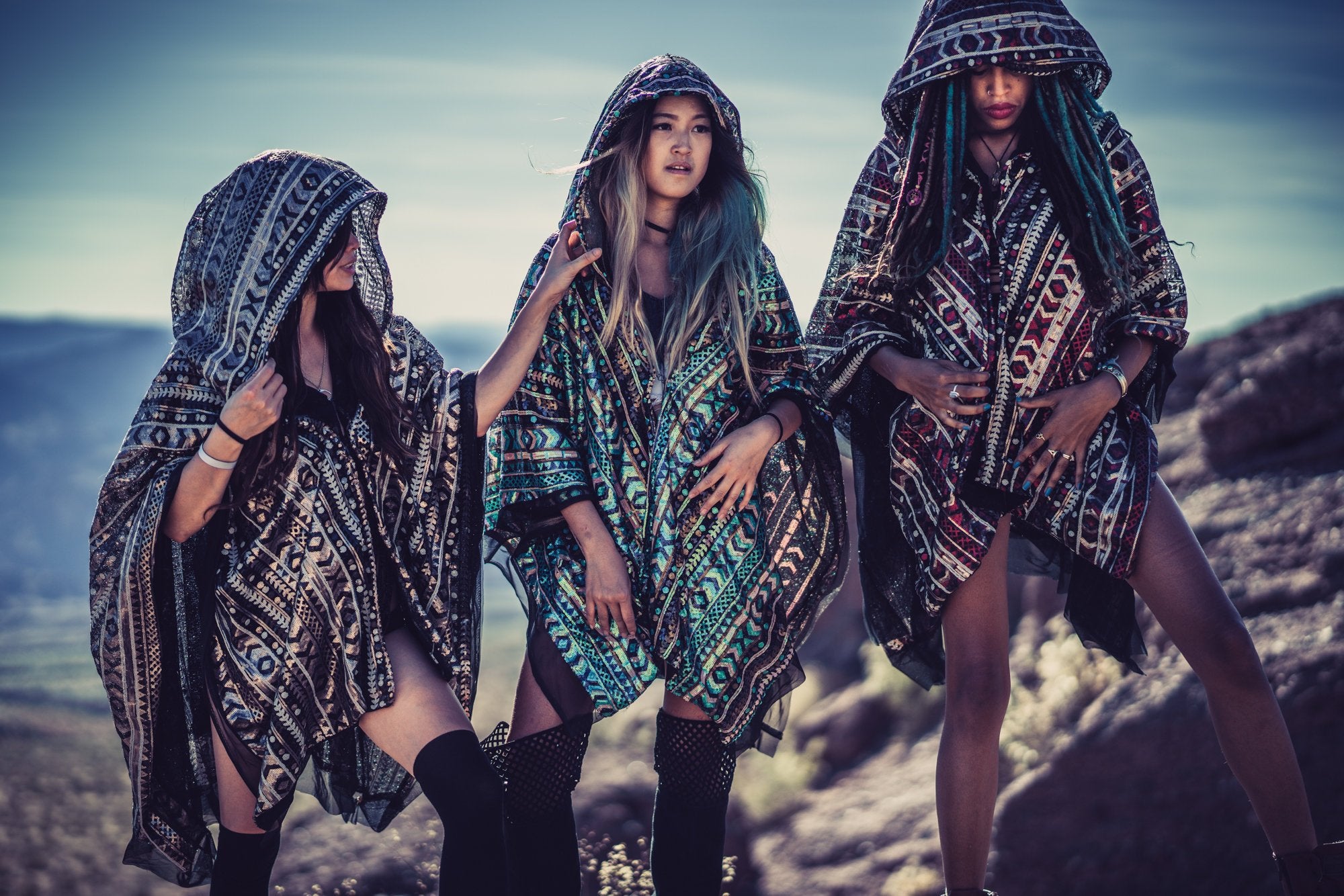 LED Tribal Shaman Cape (Black/Champagne)