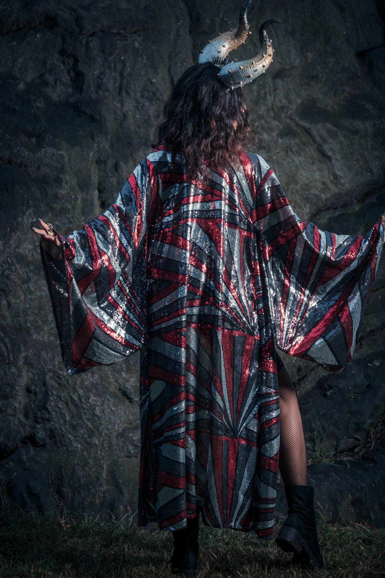Solar Energy Sequin Kimono (Red/Silver/Black)