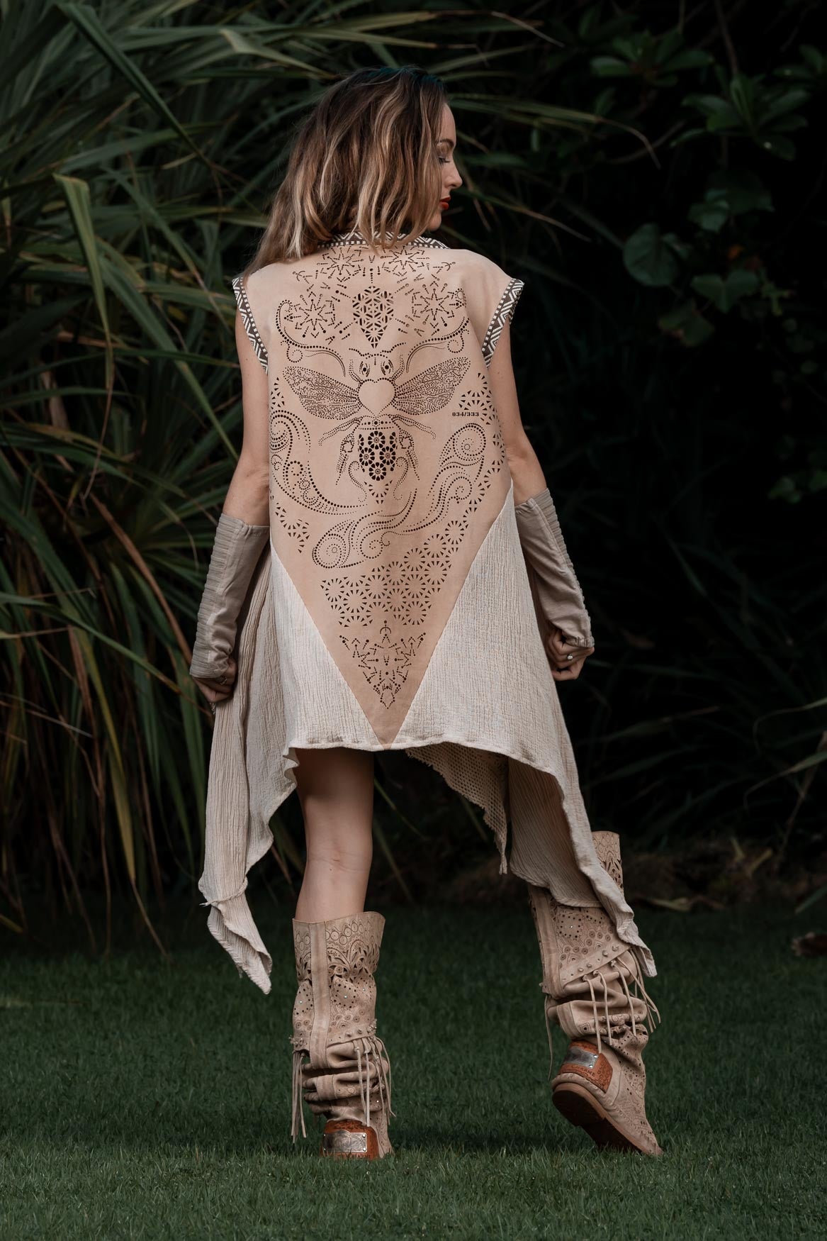 Bee Cosmic Laser Cut Vest (Beige)