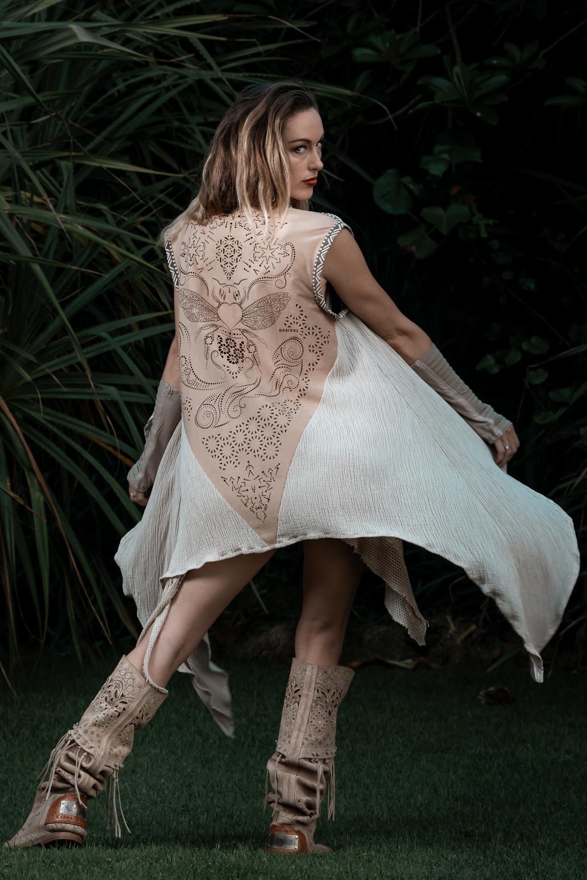 Bee Cosmic Laser Cut Vest (Beige)