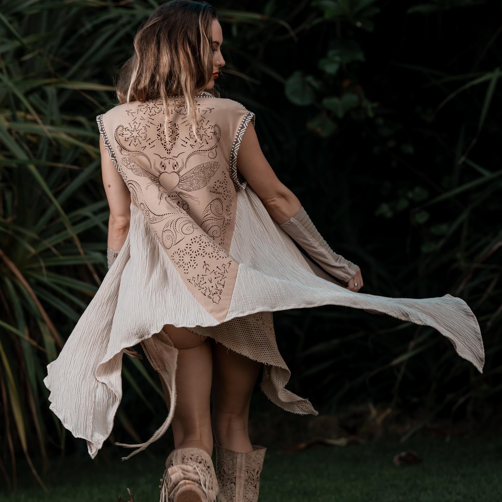 Bee Cosmic Laser Cut Vest (Beige)