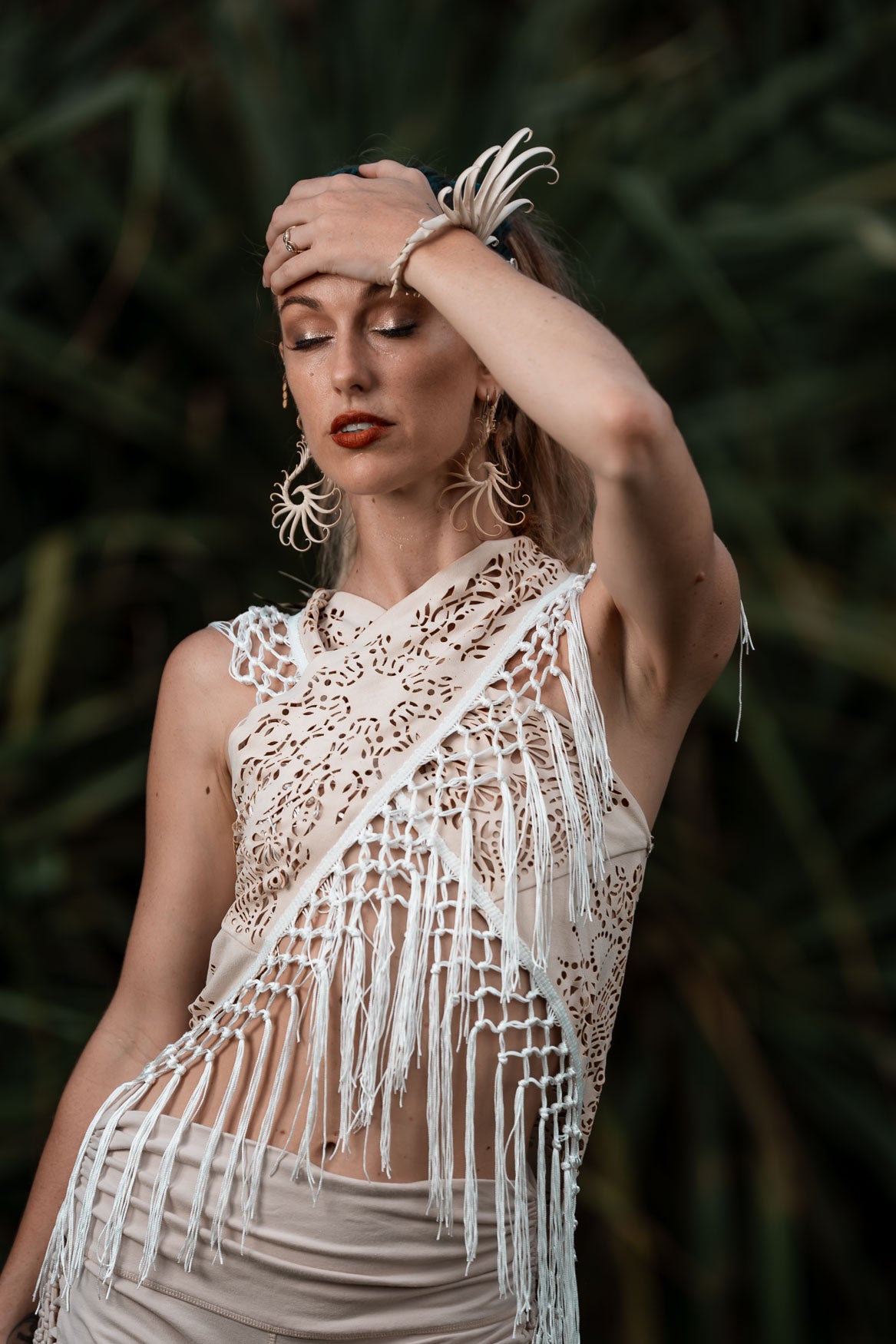 White Laser Cut Mandala Fringe Shawl (3 in 1)