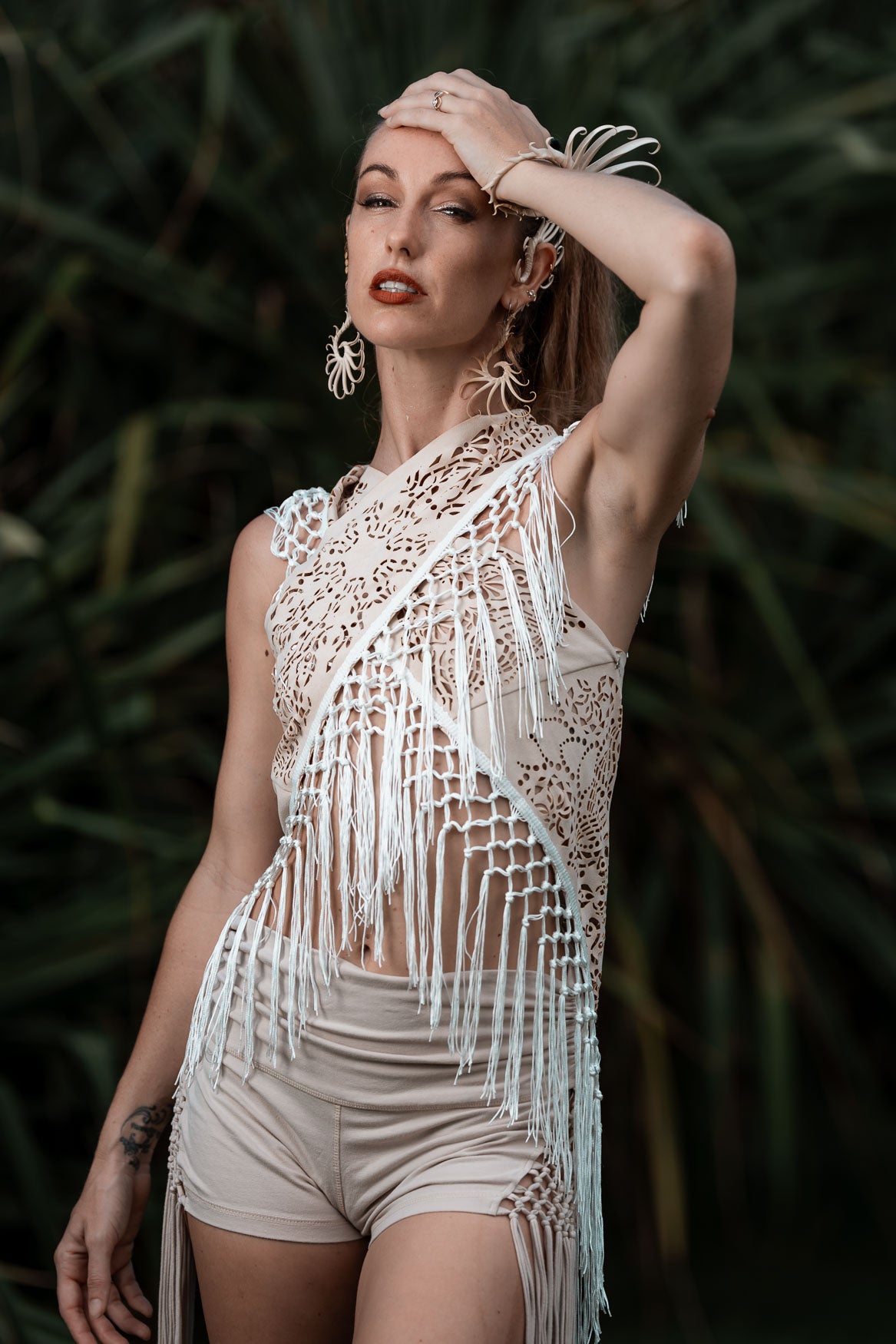 White Laser Cut Mandala Fringe Shawl (3 in 1)