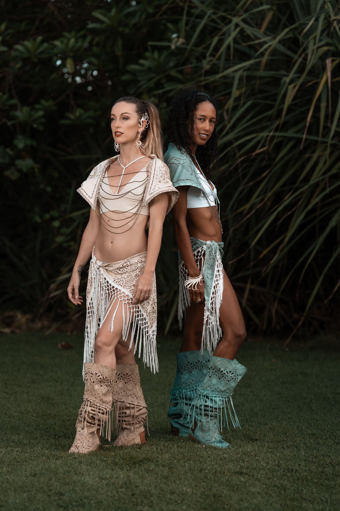 (4 in 1) Cream Mandala Fringe Shawl/Top/Skirt