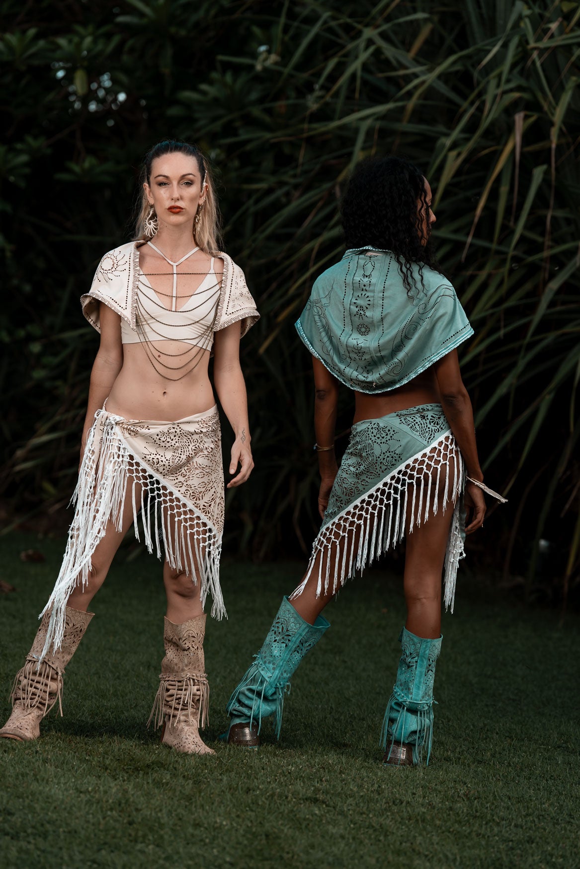 (4 in 1) Turquoise Mandala Fringe Shawl/Top/Skirt