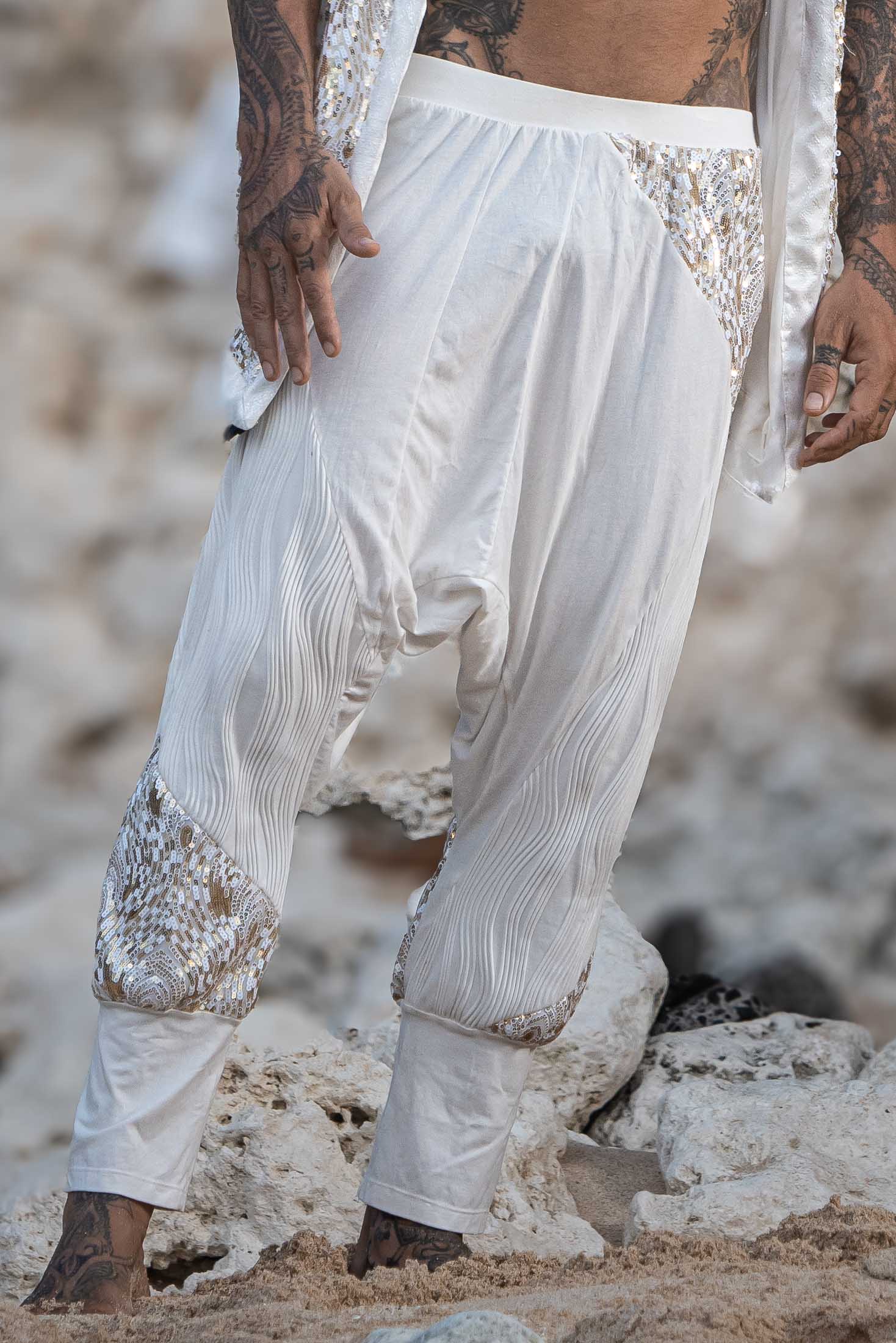 Mystic Fusion Sequin Harem Pants (White/Gold)