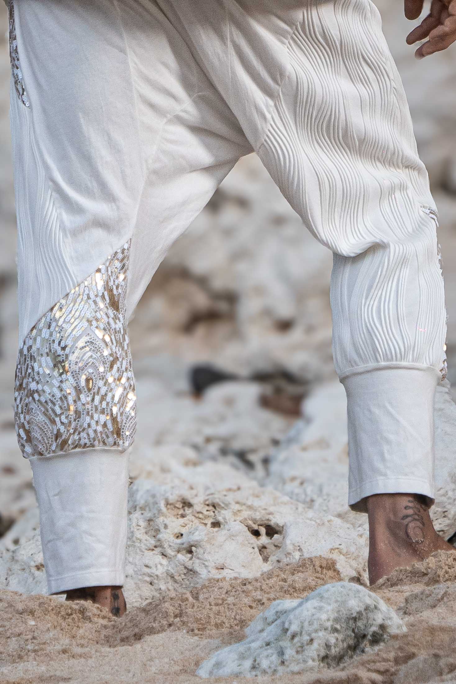 Mystic Fusion Sequin Harem Pants (White/Gold)