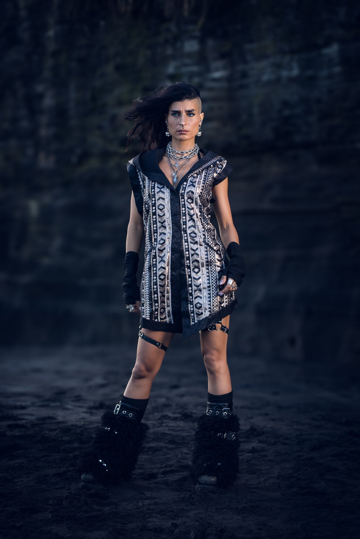 Tribal Warrior Sequin Vest (Black/Champagne)