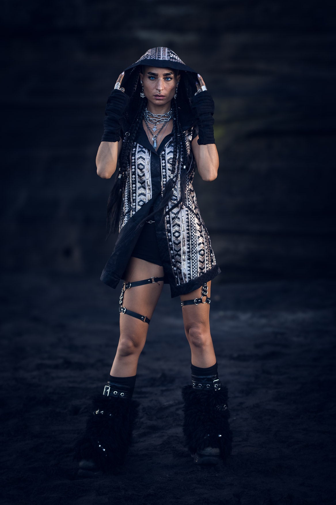 Tribal Warrior Sequin Vest (Black/Champagne)