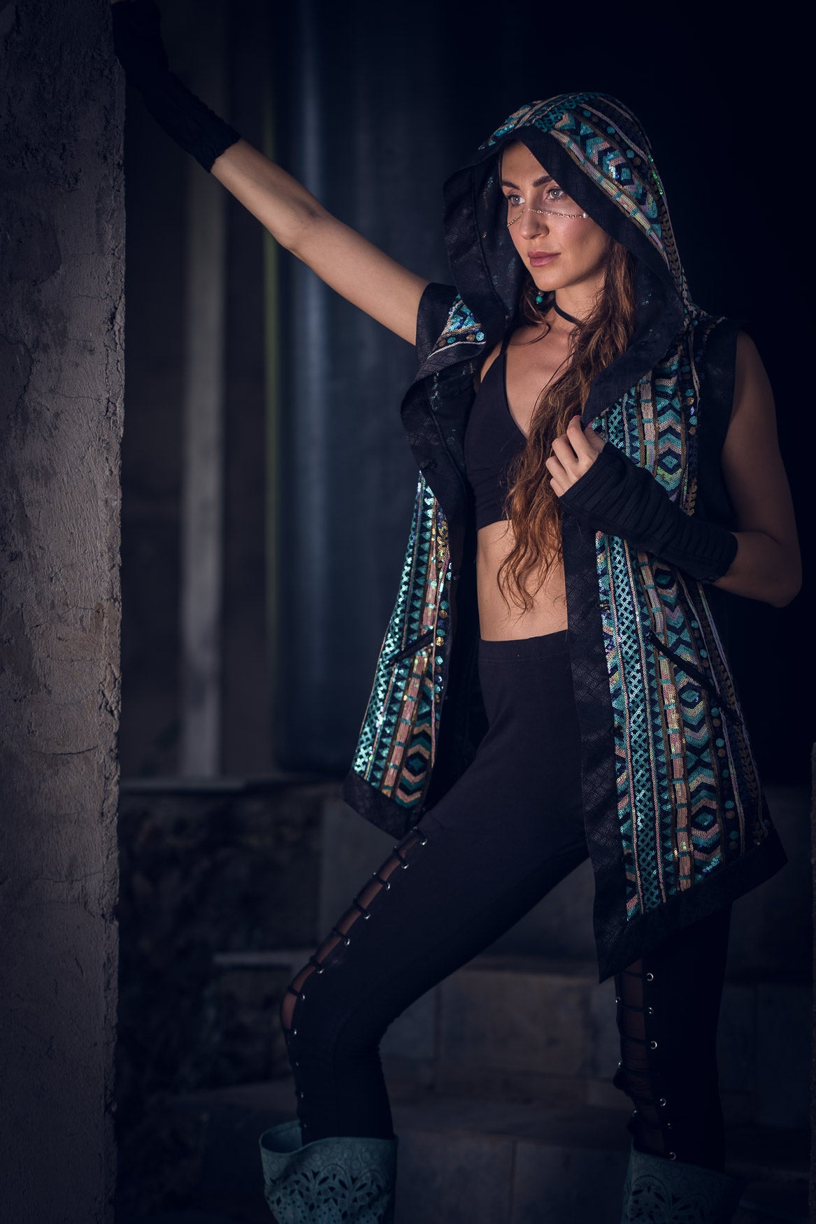 Tribal Warrior Sequin Vest (Turquoise)