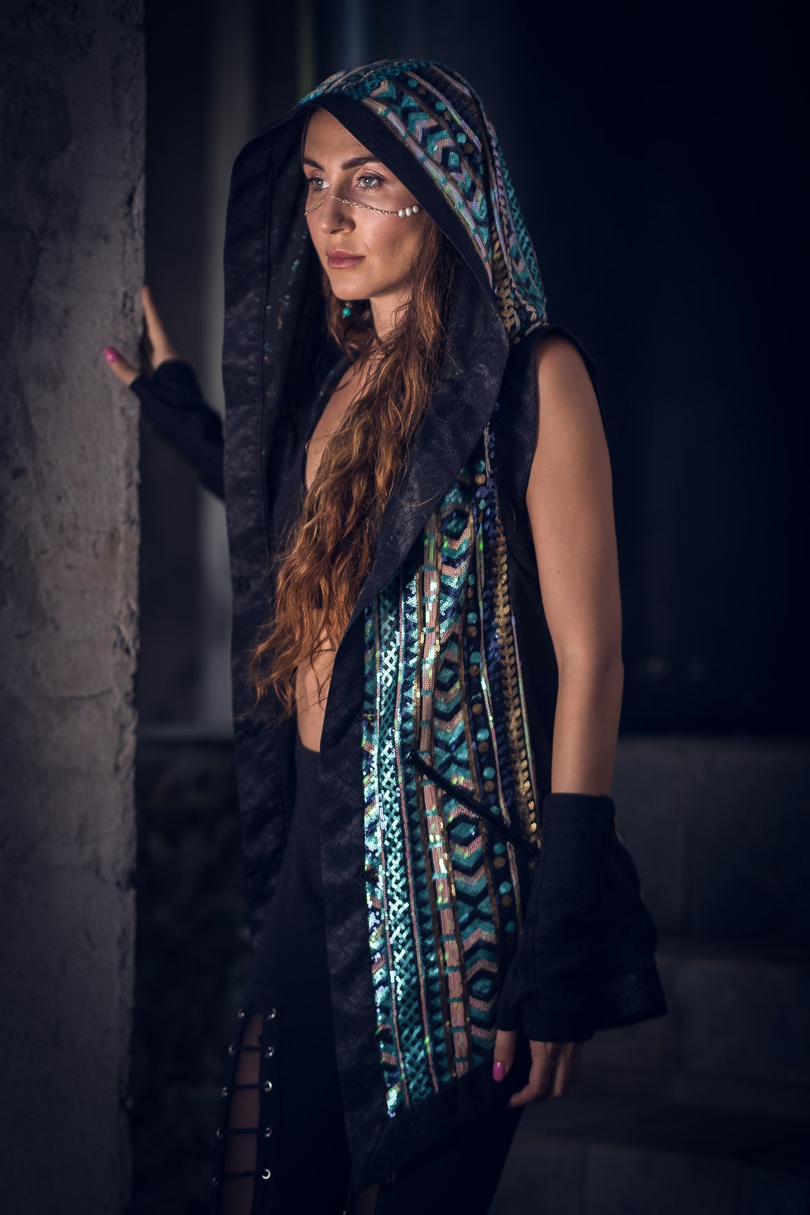 Tribal Warrior Sequin Vest (Turquoise)