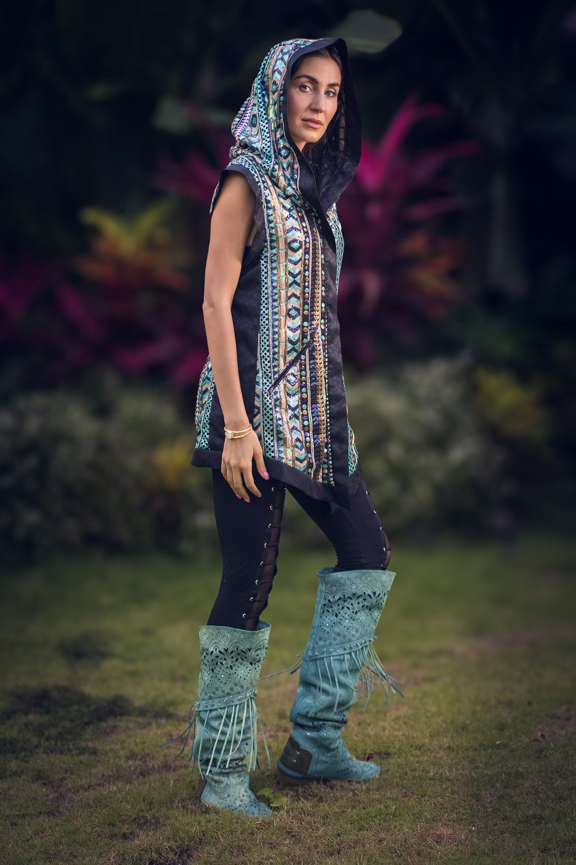 Tribal Warrior Sequin Vest (Turquoise)