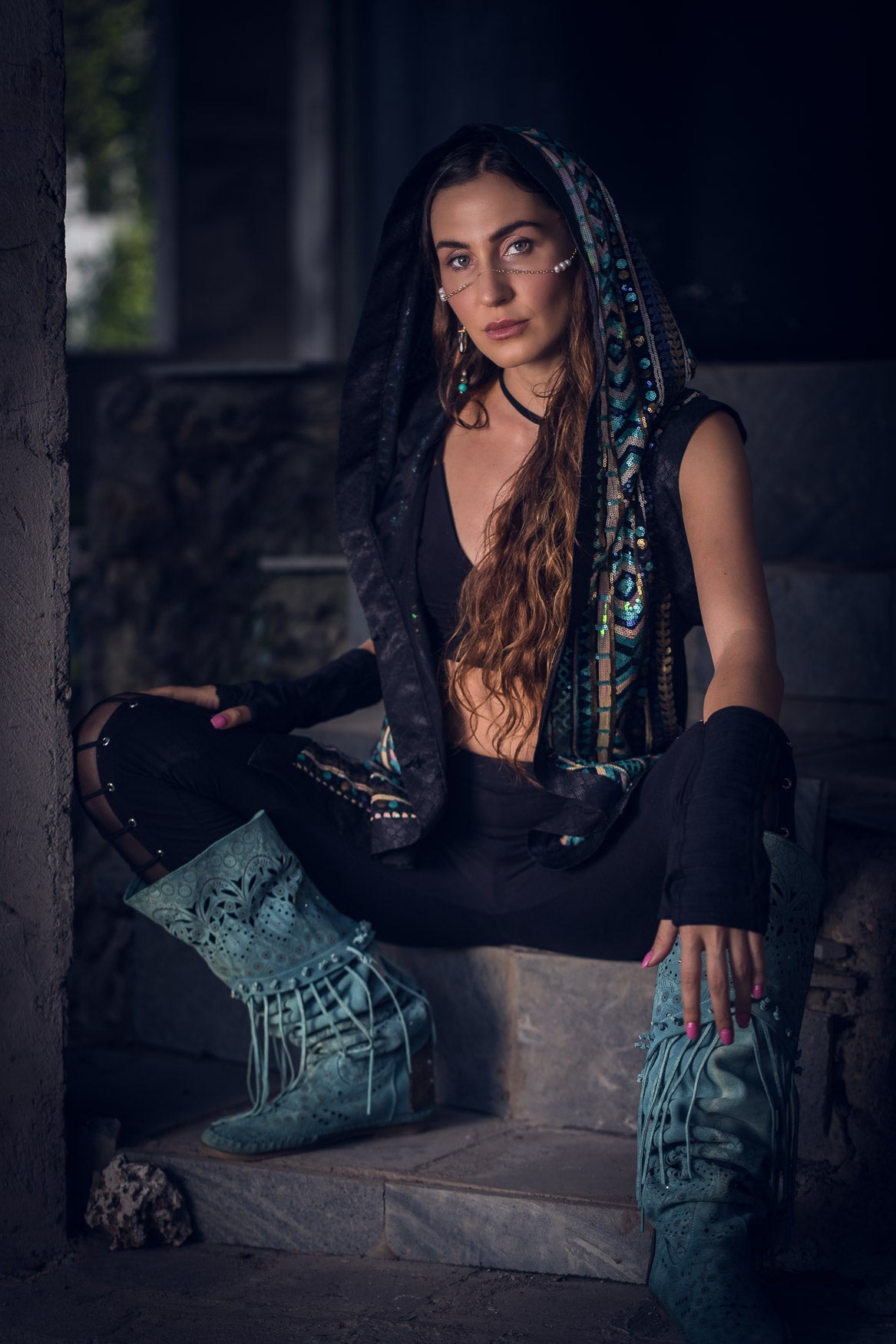 Tribal Warrior Sequin Vest (Turquoise)