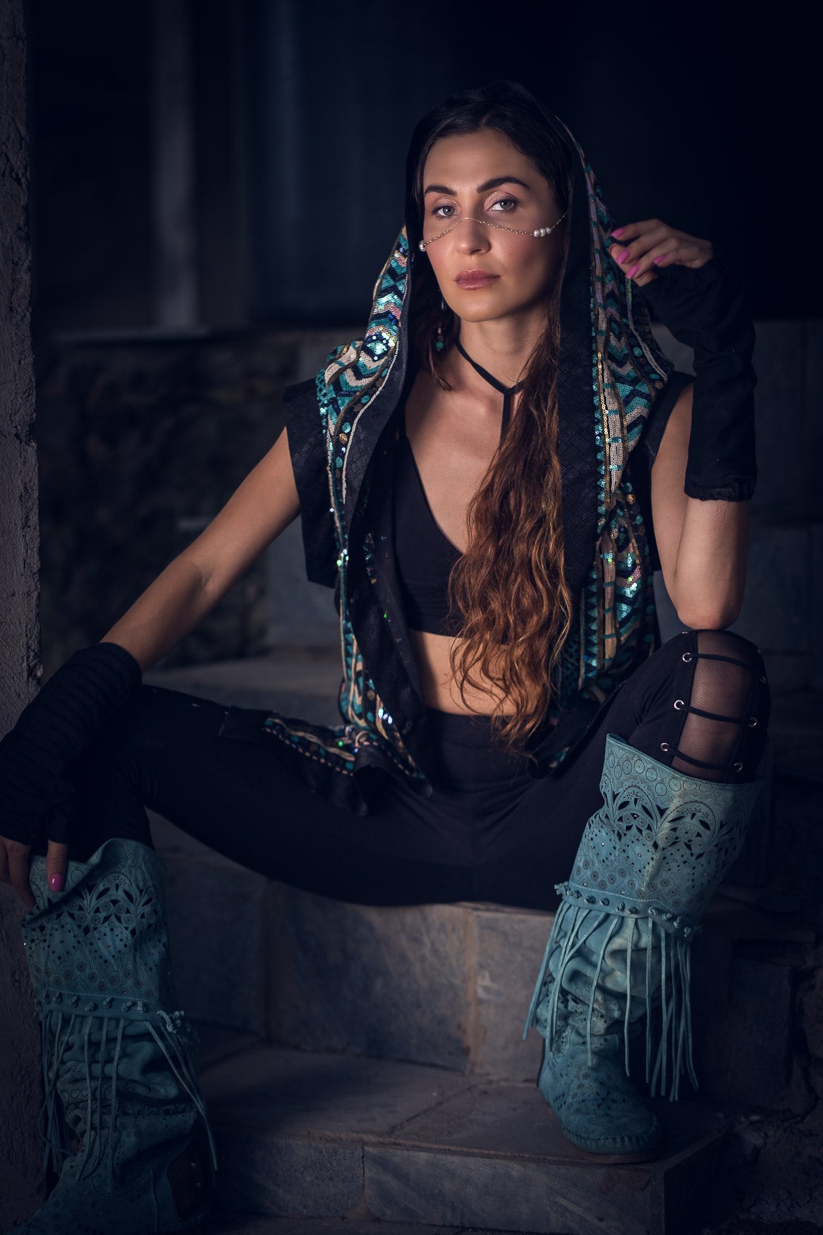 Tribal Warrior Sequin Vest (Turquoise)