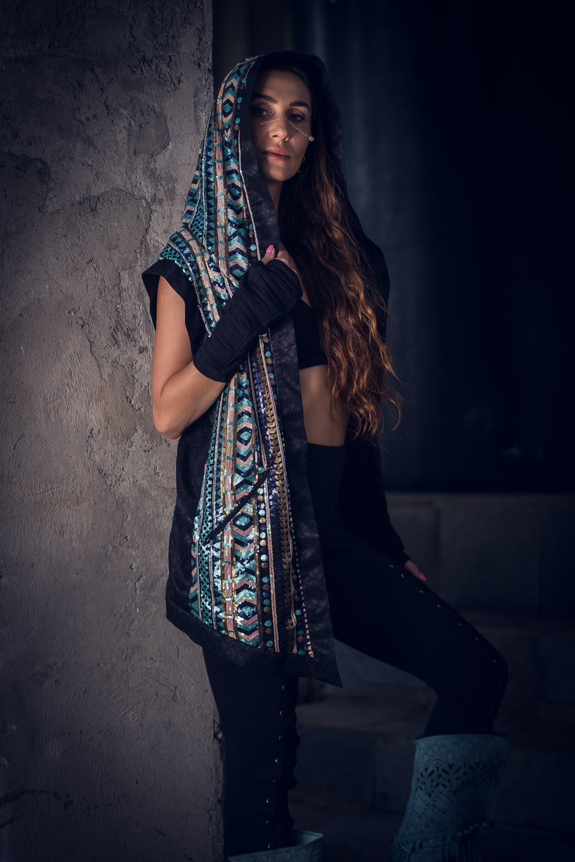 Tribal Warrior Sequin Vest (Turquoise)