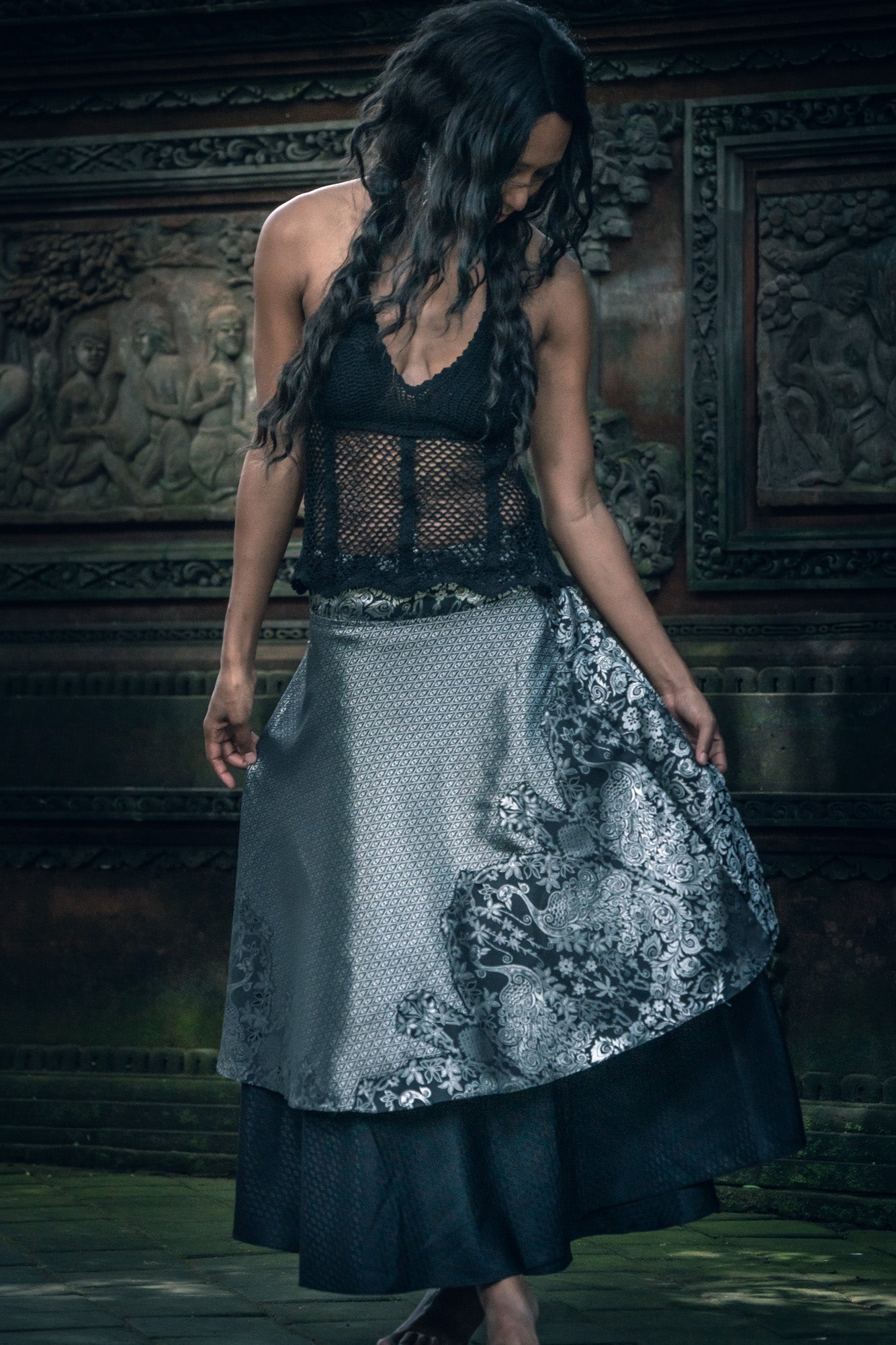 Samurai Wrap Skirt (Black/Silver)