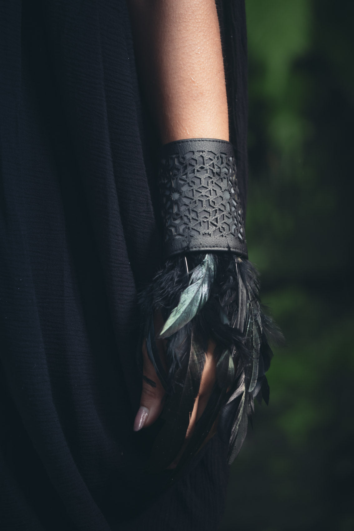 Cosmic Glass Cactus Leather Feather Cuffs