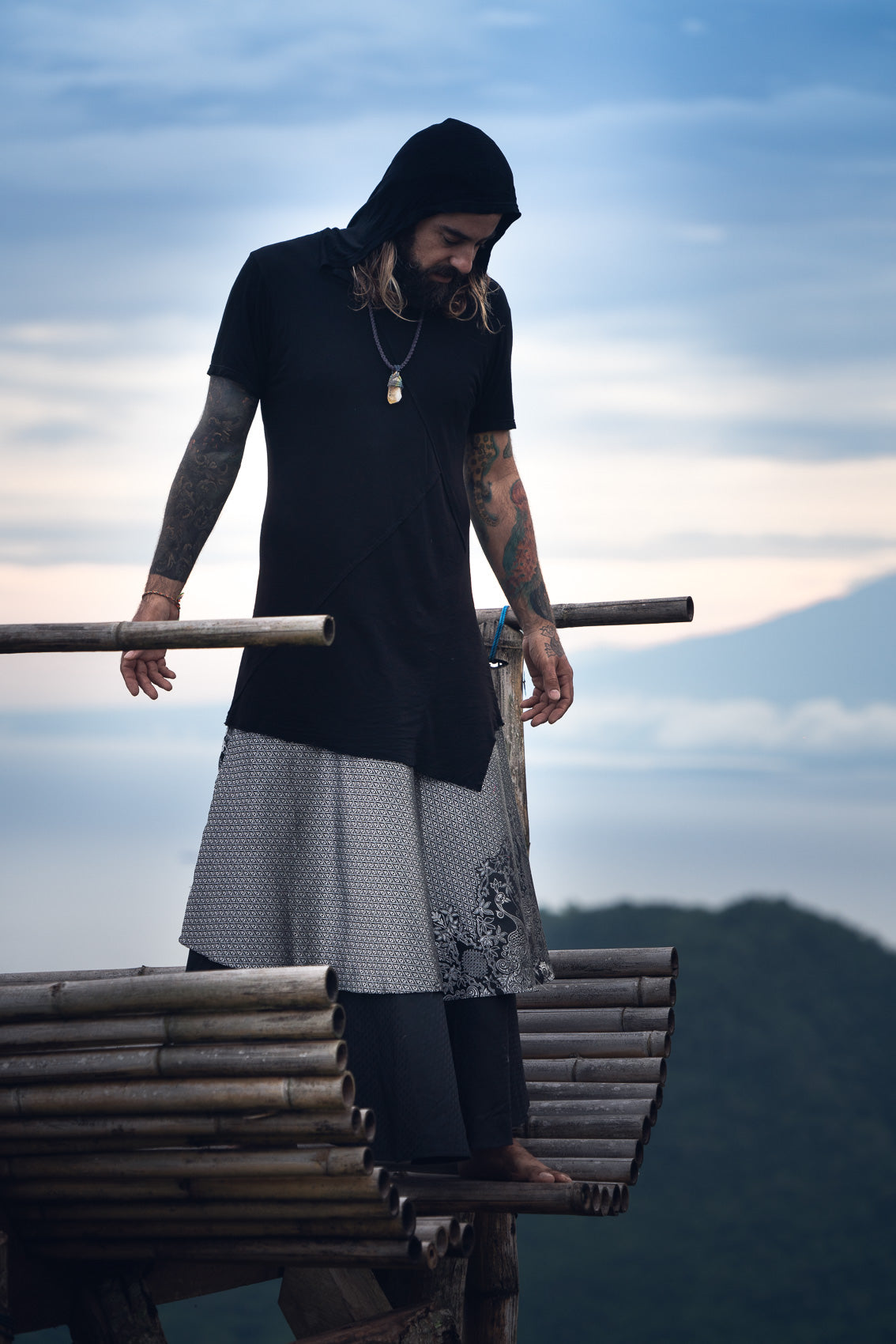 Samurai Wrap Skirt (Black/Silver)