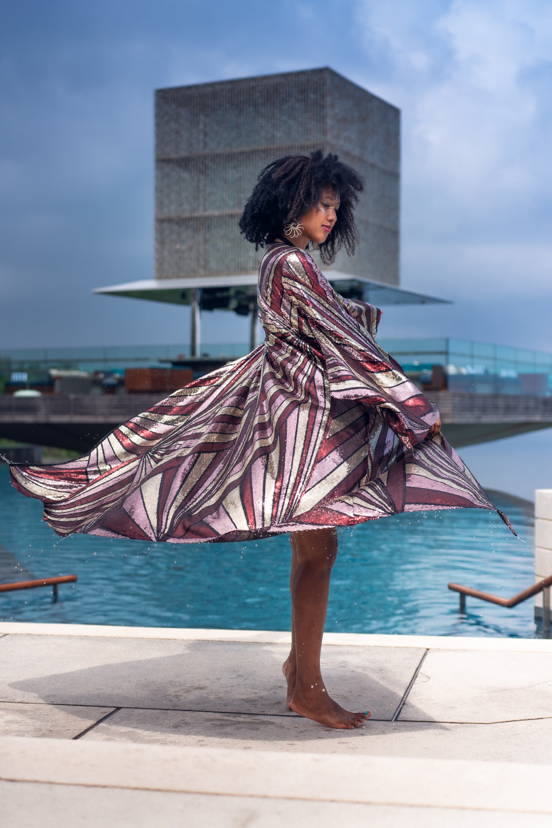 Solar Energy Sequin Kimono (Pink/Gold/Matte Red)