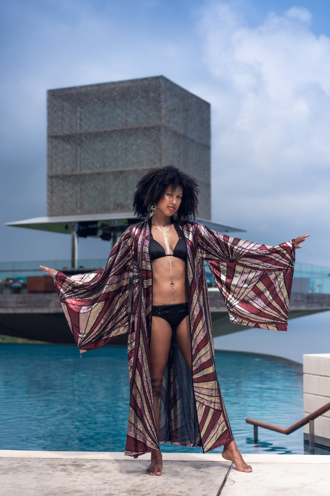 Solar Energy Sequin Kimono (Pink/Gold/Matte Red)