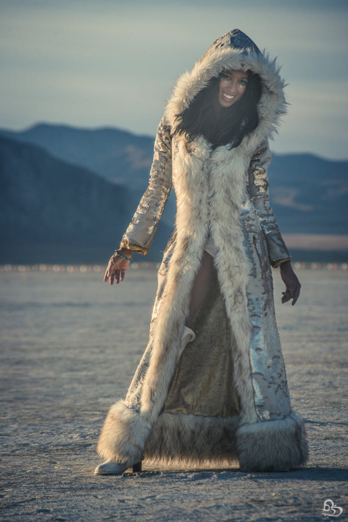 Sequin Faux Fur Diva Coat  (Multiple Colors)