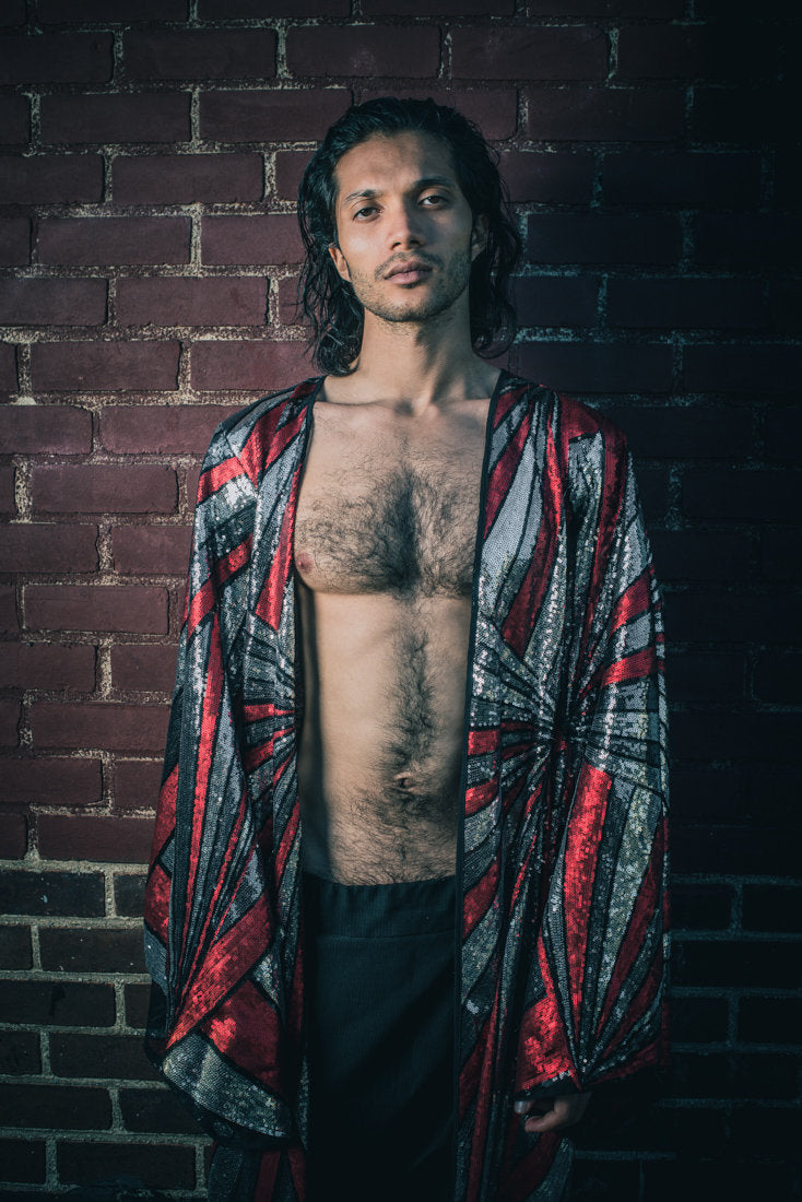 Solar Energy Sequin Kimono (Red/Silver/Black)