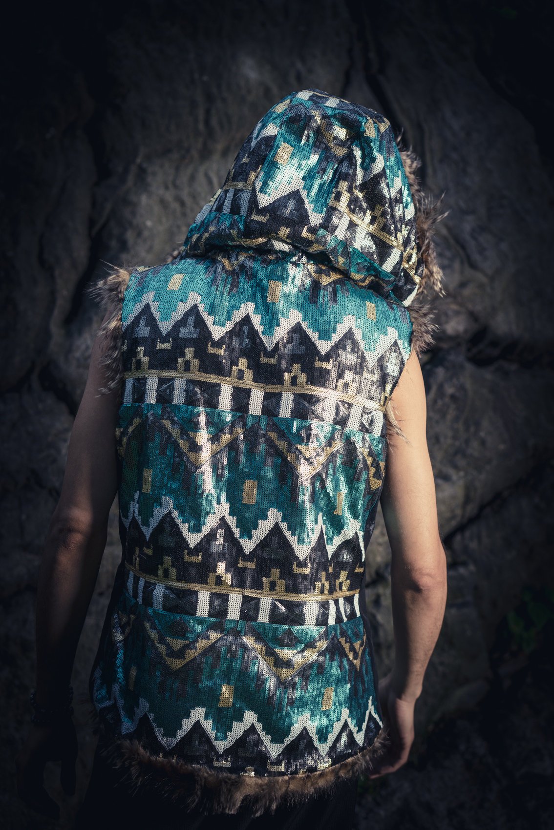 Tribal Warrior Sequin Vest (Turquoise/Gold/Black)
